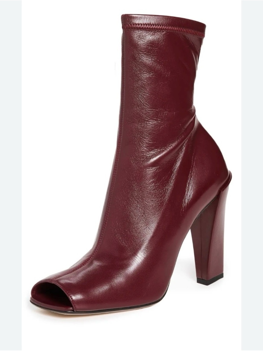 Victoria Beckham Burgundy Peep-Toe Leather Ankle Boot